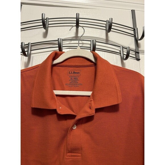 LL Bean Mens Traditional Fit Short Sleeve Polo Shirt XL Regular Solid Orange - Picture 3 of 15